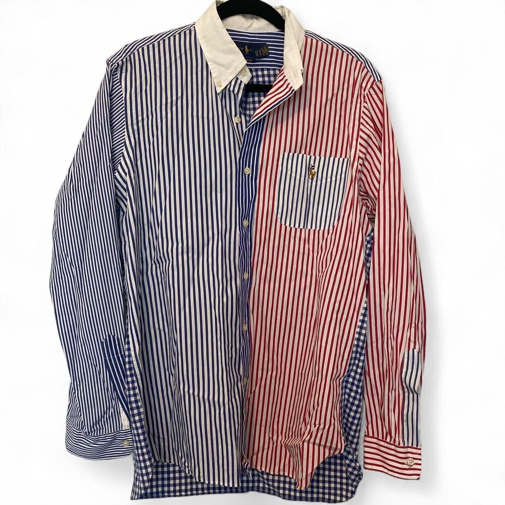 Ralph Lauren Mens Multicolor Colorblock Striped Ginghman Long Sleeve Button Down
